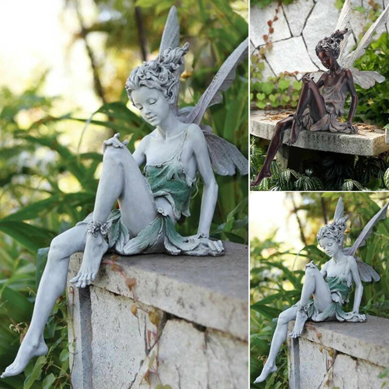 Statue assise en résine Tudor et Turek, ornement de jardin nickel é, sculpture de porche, artisanat de cour, décoration de jardin à la maison