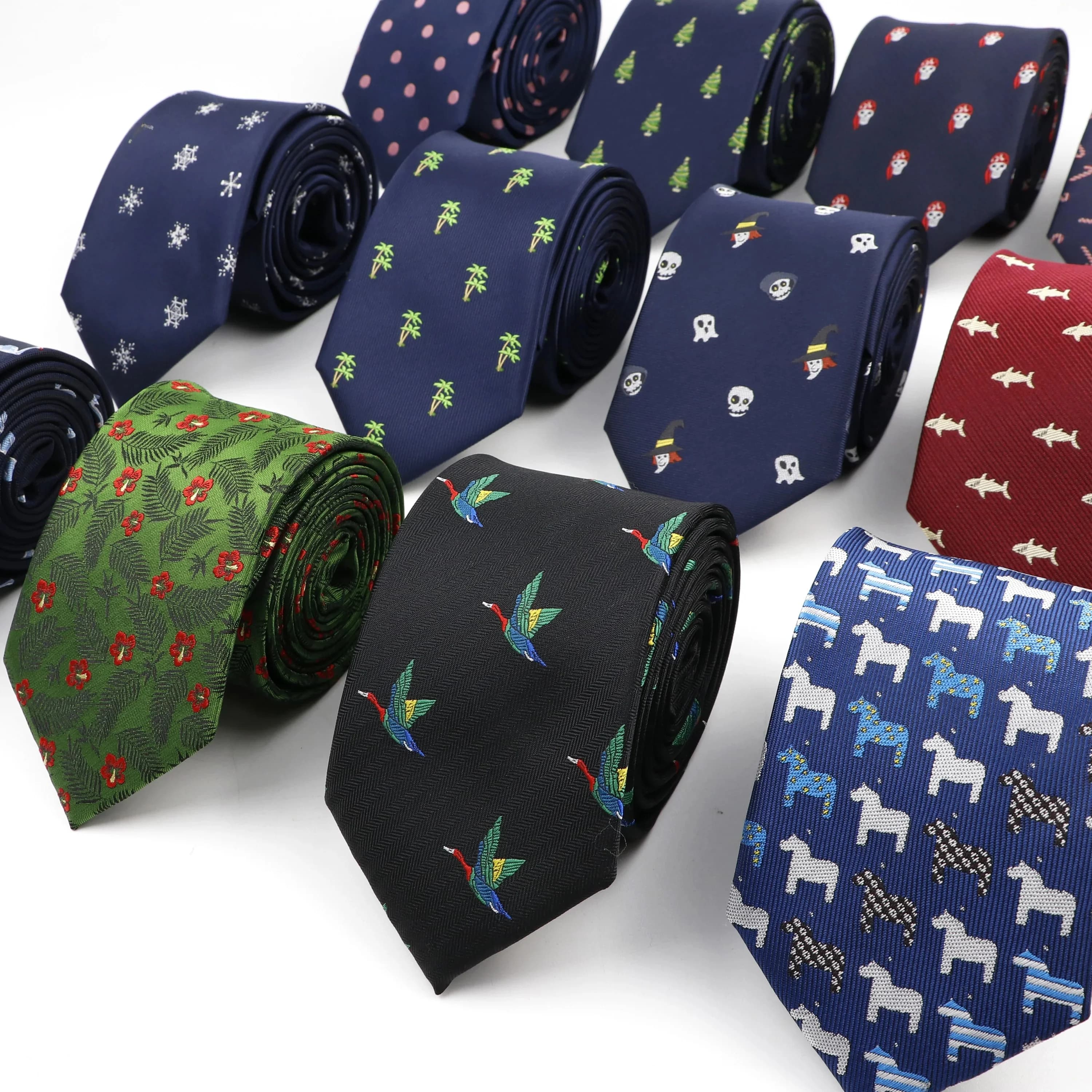 Cravate Jacquard tissée en microfibre pour hommes, Design tendance, motif Animal, tête de mort, fleur, mariage, fête des pères, cadeau d'anniversaire