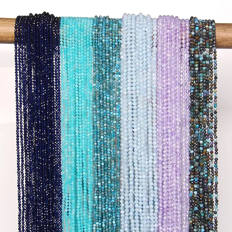 2mm 3mm 4mm pierre naturelle à facettes quartz perles de cristal ronde Zircon aigue-marine perle pour bijoux à bricoler soi-même faisant des fournitures 15 "brin