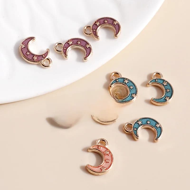 Breloques émail en forme de croissant de lune, 6x10mm, pour colliers, pendentifs, boucles d'oreilles, bricolage, breloques étoiles en 3 couleurs, accessoires de fabrication de bijoux, 10 pièces