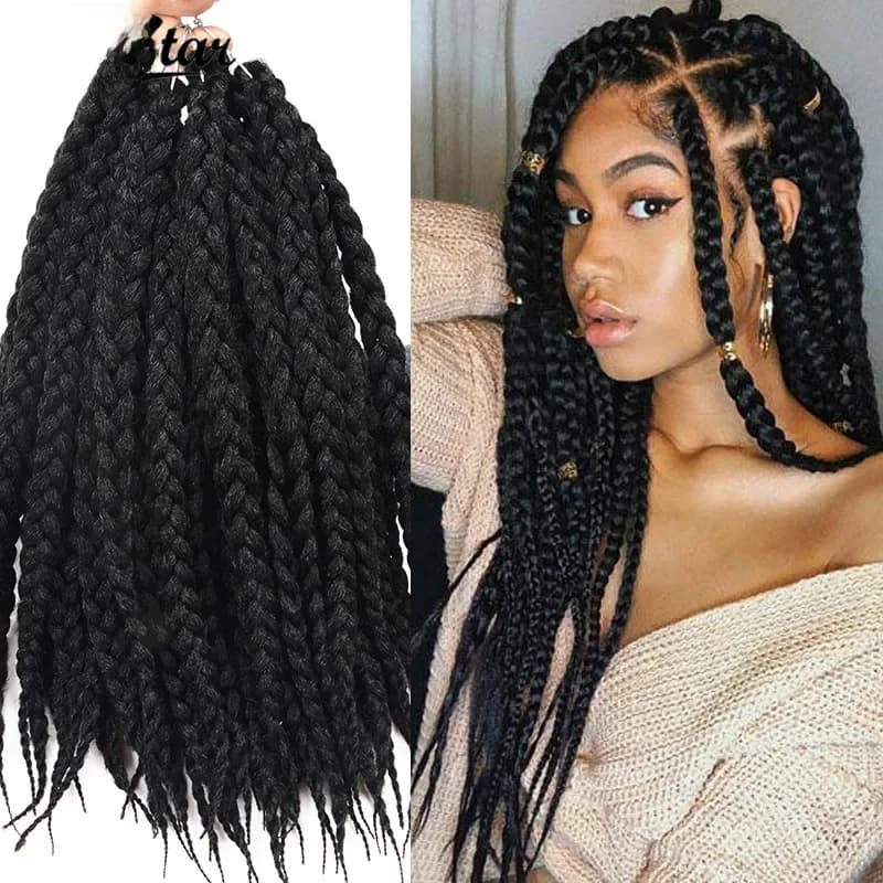 Full Star Box-Tresses Synthétiques au Crochet pour Femme Africaine et Américaine, Style Noir Bordeaux Marron, 12 18 22 Pouces