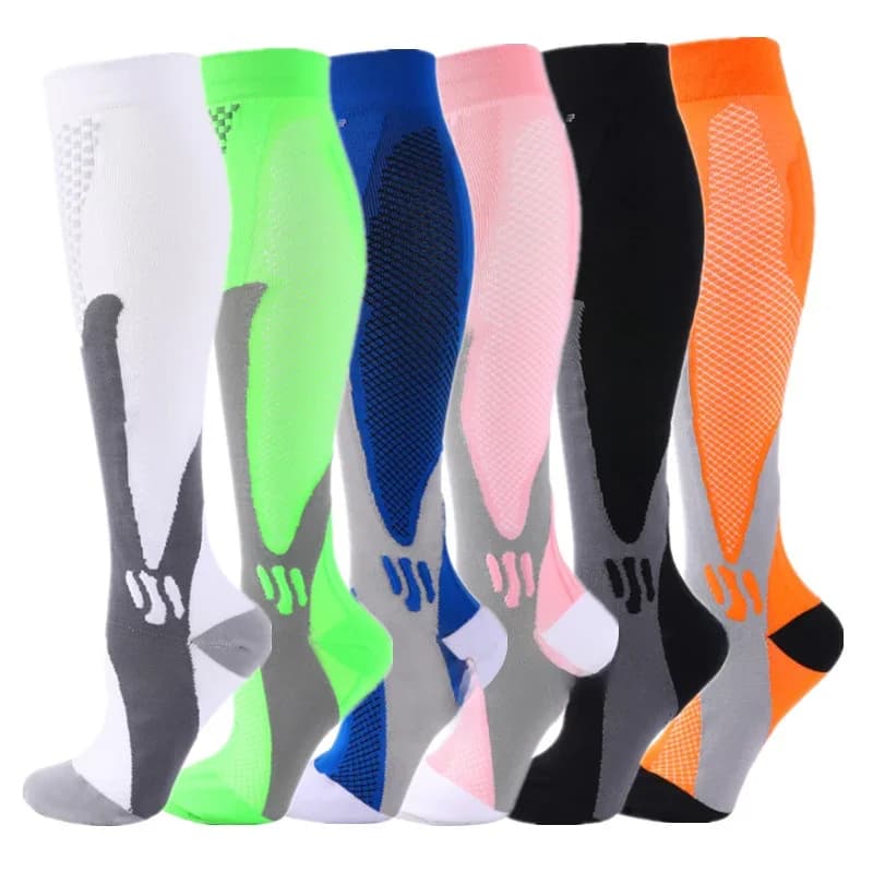 Chaussettes de Compression pour hommes et femmes, 20-30 Mmhg, Circulation sanguine médicale, chaussettes de sport, Marathon, cyclisme, Football, varices