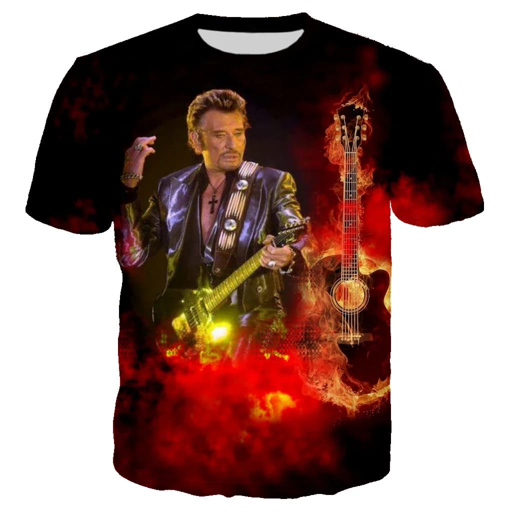 T-shirt de chanteur de Rock Johnny Hallyday T-shirts imprimés en 3D pour hommes et femmes, Streetwear décontracté, vêtements Hip Hop, Harajuku, hauts surdimensionnés