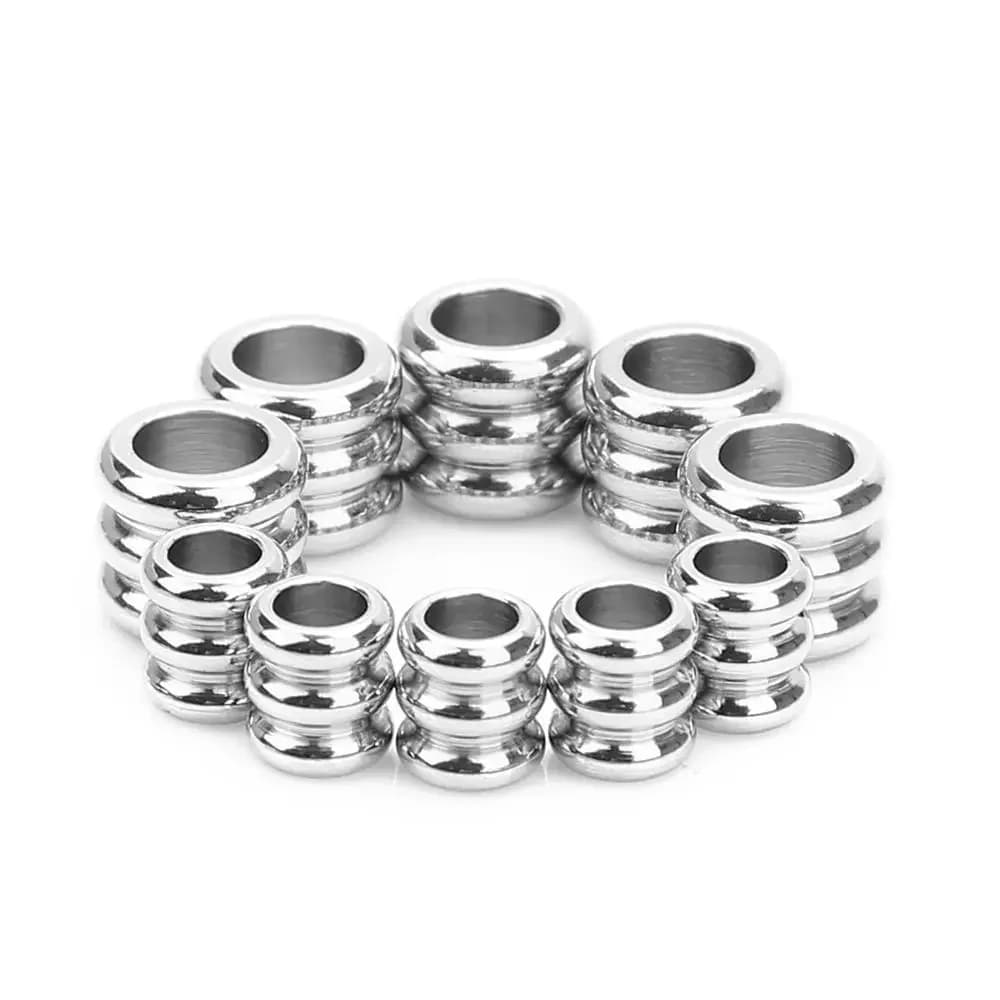 Perles Coulissantes en Acier Inoxydable, à Rayures, à Gros Trous, pour Bijoux de Direction, Vente en Gros, 20 Pièces/Lot