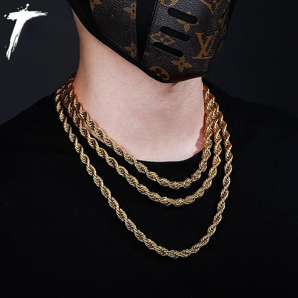 TOicalRILLZ-Collier Corde en Acier Inoxydable pour Homme, Bijoux de ix, Or, Hip Hop, Document, Mode, JONecklace, 18 ", 20", 24 ", 8mm