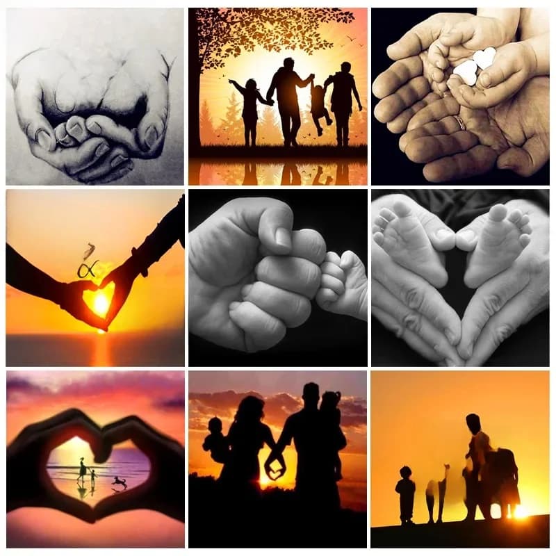 HOMFUN – peinture diamant thème "Family hands love", broderie 5d, perles rondes et carrées, points de croix, à faire soi-même, travaux manuels, Art strass