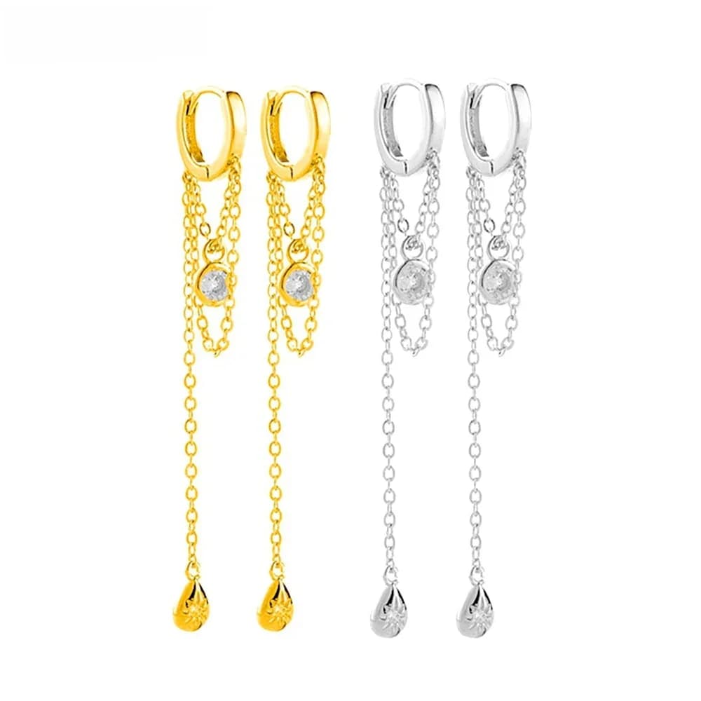 Boucles d'oreilles longues en argent Sterling 925, chaîne en métal, à la mode, avec pompon doré, bijoux cadeau de mariage pour femmes, 2023