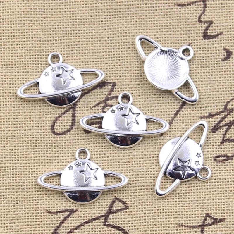 30 pièces breloques étoile terre saturne planète étincelle 14x22mm Antique couleur argent pendentifs bricolage artisanat faisant des résultats bijoux tibétains