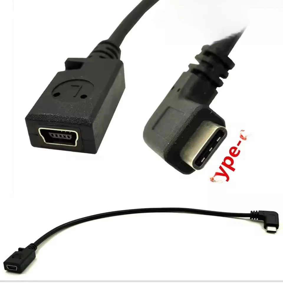 Câble de chargement USB-C à angle droit, Duttek USB 3.1 Type C mâle vers Mini USB (Mini B) câble convertisseur femelle 0.27m