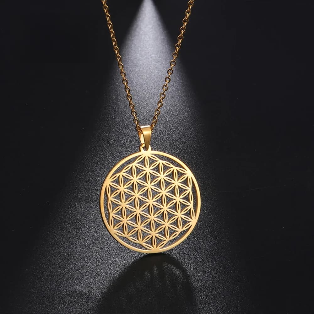 Collier Mandala Fleur de Vie en Acier Inoxydable, Bijou Spirituel Universel Vintage pour Femmes et Hommes