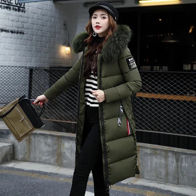 Parka en duvet de coton pour femme, veste d'hiver avec col en fourrure, parka à capuche, pardessus épais et Slim, Long, vêtements d'extérieur, nouvelle collection 2023