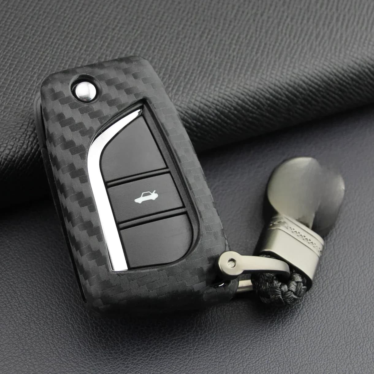 Pour Toyota Camry SE RAV4 C-HR CHR Corolla LE Hilux Aygo X – Étui de protection pour clé plip en fibre de carbone avec porte-clés 2016-2026 2025 2024