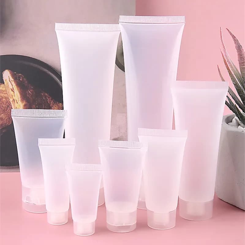 50 pcs/lot 5 ml 10 ml 15 ml 20 ml 30 ml 50 ml 100 ml Tube souple en plastique givré vide Lotion cosmétique Tube presser crème conteneur rabattable