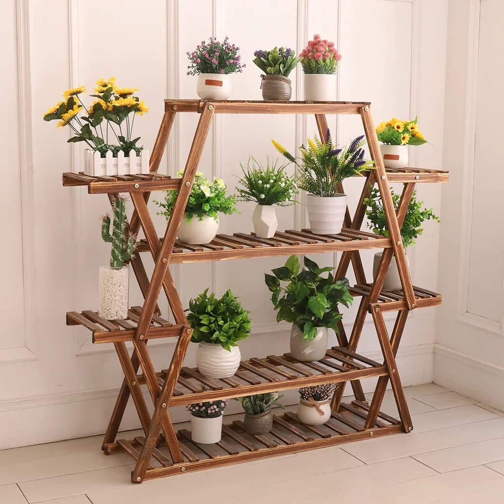Grand support triangulaire pour plantes en bois, support de Pot de fleur d'intérieur à 6 niveaux, présentoir d'angle, organisateur