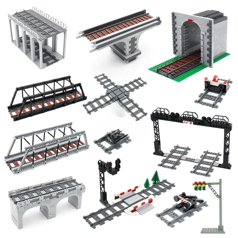 Modèle de voie de train urbain MOC, rails de train, feux de signalisation, barrière d'allée, ensemble de lampes de signalisation urbaines, jouets de construction de haute technologie
