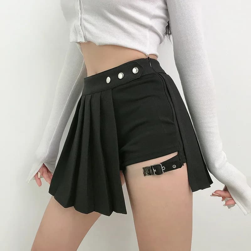 Demi-jupes gothiques plissées pour filles, jupes irrégulières à carreaux de Style Punk Harajuku pour femmes, jupes asymétriques noires taille haute