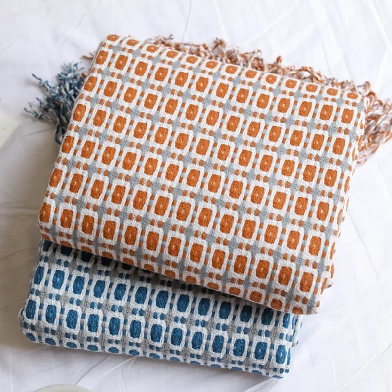 Textile City-Couverture Plaid Nordic Simplicity, Plaid Plaid, Glands Bleu Marine, Drap de canapé, Espèrements, Printemps, Automne, 130x Kampcm