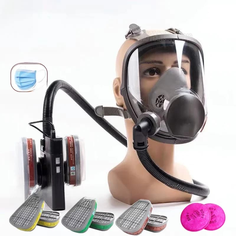 Masque à gaz électrique anti-éclaboussures pour peinture, pesticides et produits chimiques, avec ventilateur intégré