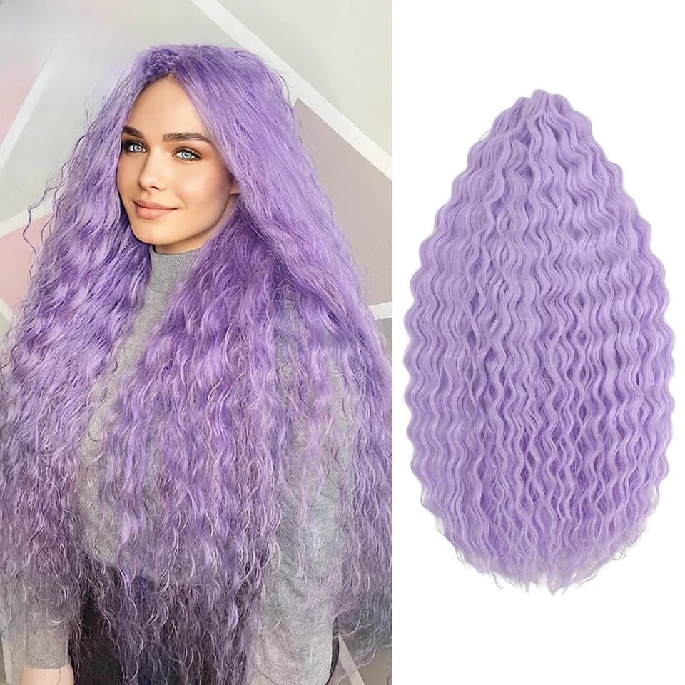 Lot de 3 pièces de cheveux synthétiques à tresses profondes, 22 et 30 pouces, boucles afro, extensions de cheveux à tresser au crochet, cheveux ondulés ombrés violets pour femmes