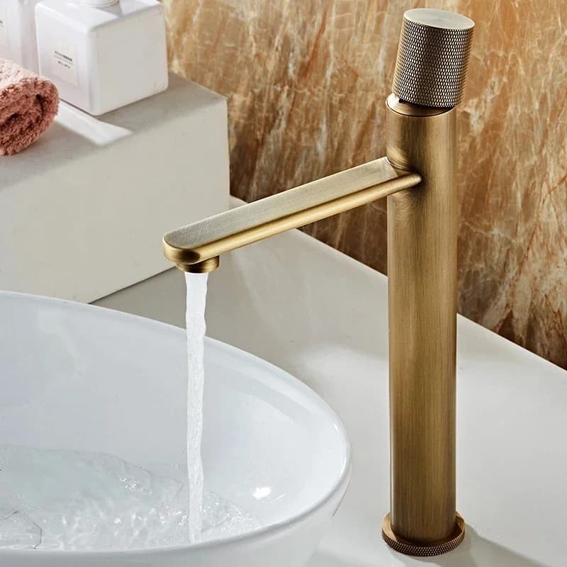 Robinet de lavabo en laiton bronze antique, chaud et froid, à poser sur le comptoir, mitigeur pour salle de bain