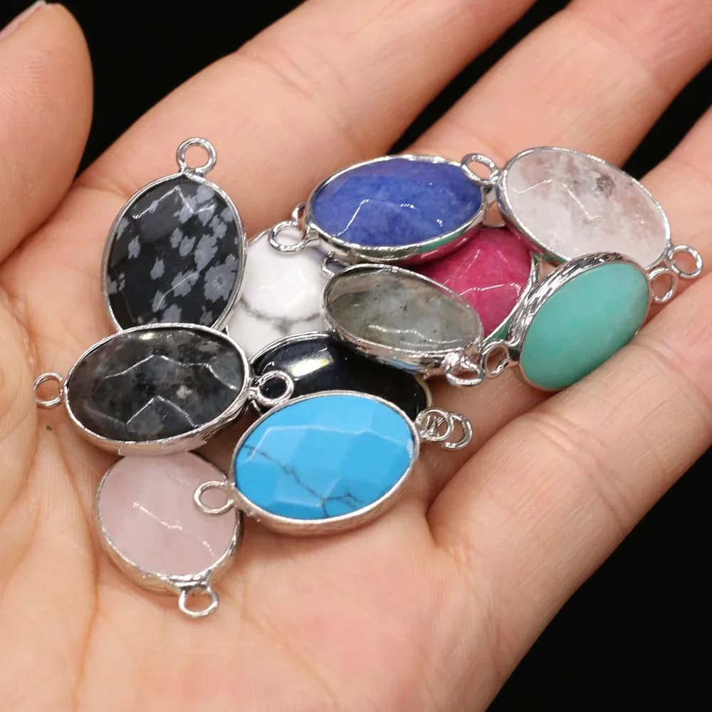 2 pièces pierre naturelle cristal Turquoises Flash Labradorite charmes connecteurs pendentifs Double trou fabrication de bijoux collier 14x27mm