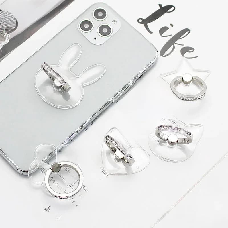 Anneau de doigt transparent universel pour téléphone portable, support de smartphone pour iPhone 12, Xiaomi, Samsung, support de téléphone intelligent, support de voiture
