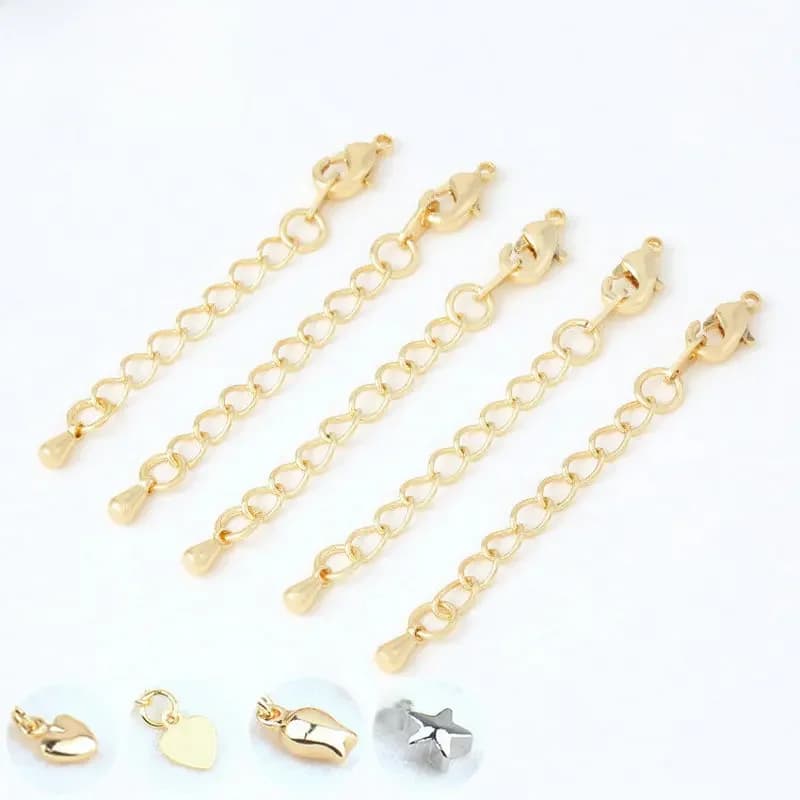 (3560)6 pièces pleine longueur 70MM 24K couleur or chaîne d'extension en laiton plaqué avec fermoirs à homard accessoires de bijoux de haute qualité