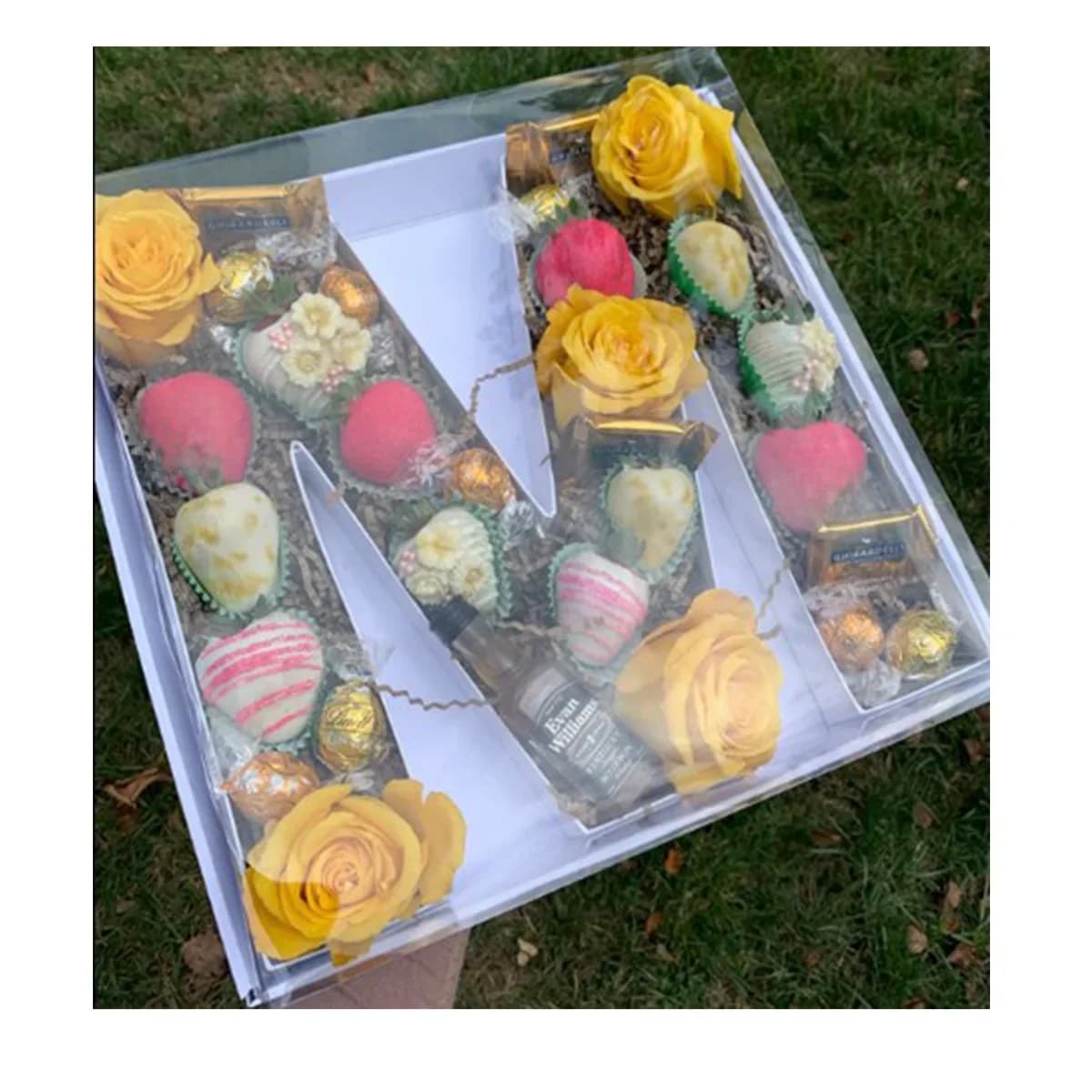 Boîte en carton 3D en forme de lettre de 30 cm, remplissable, avec couvercle transparent, pour présentation de fleurs, gâteaux, bonbons, fraises enrobées de chocolat