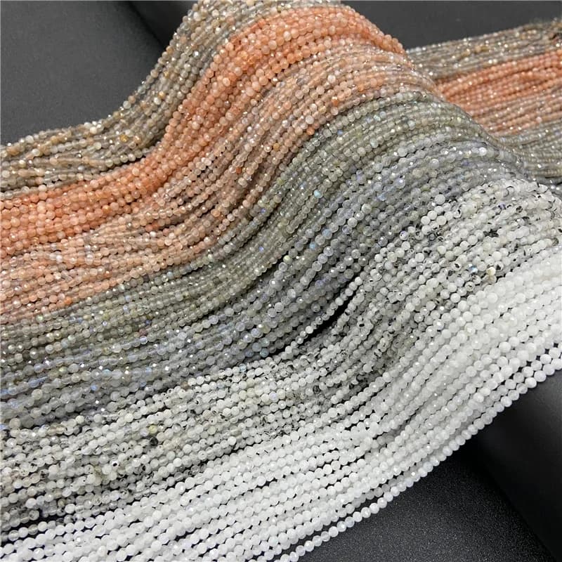 2 3mm naturel Labradorite Quartz pierre de lune cristal pierre perles rondes à facettes perles en vrac pour la fabrication de bijoux bracelet à bricoler soi-même 15.5"
