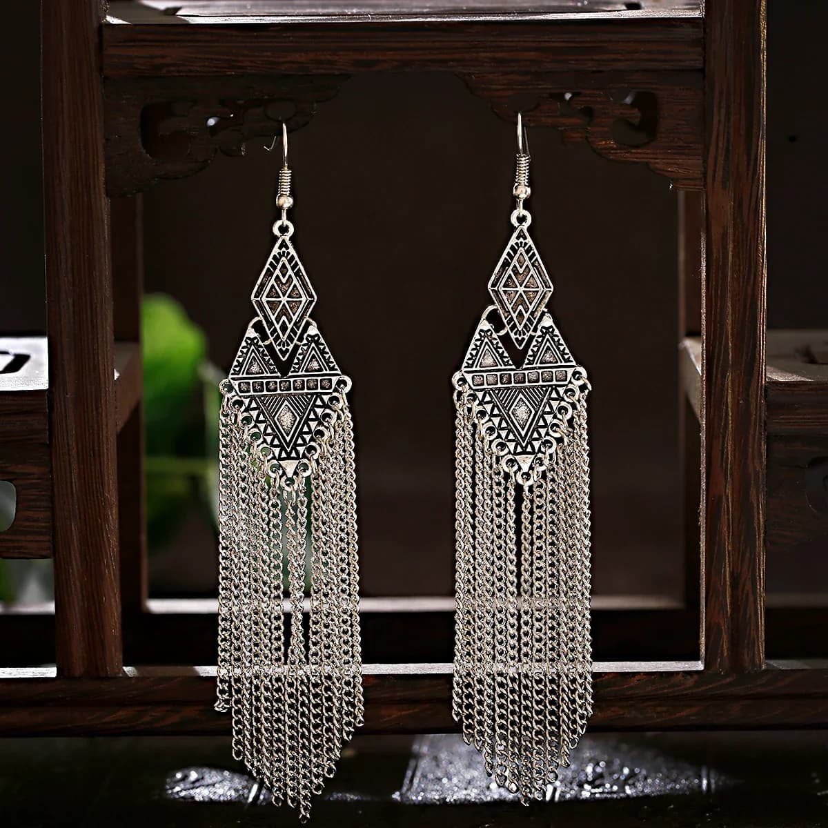Boucles d'oreilles en chaîne pour femmes, longues/exercices, esthétiques, géométriques, gitane, pendantes, bijoux indiens Jhumka, cadeau pour fille Kolczyki