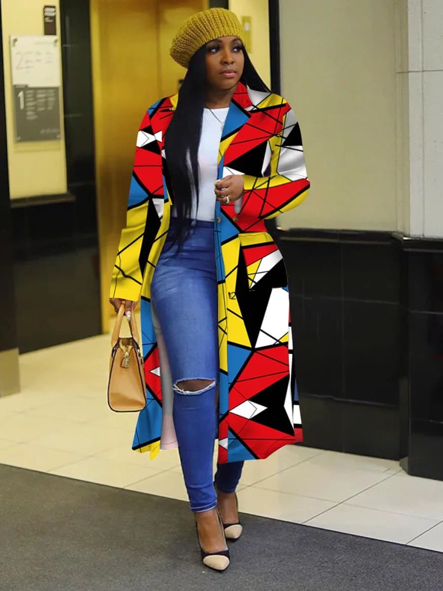 Robe chemise en polyester à manches longues pour femmes africaines, robes africaines pour femmes, manteau imprimé, printemps et automne, nouveau, 2021