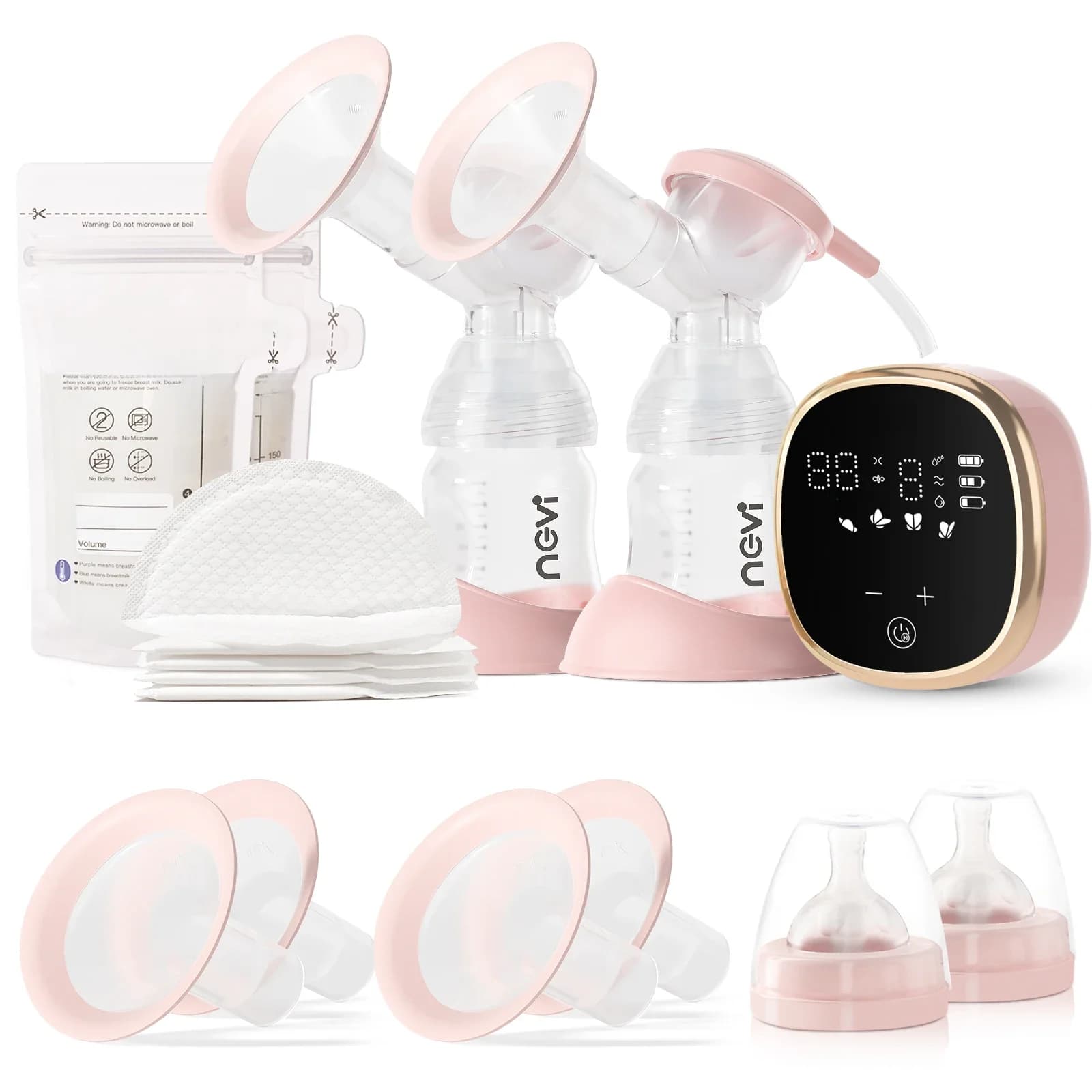 Tire-lait électrique double NCVI, tire-lait électrique portable avec 4 modes et 9 niveaux, écran LED, 10 sacs de conservation du lait maternel