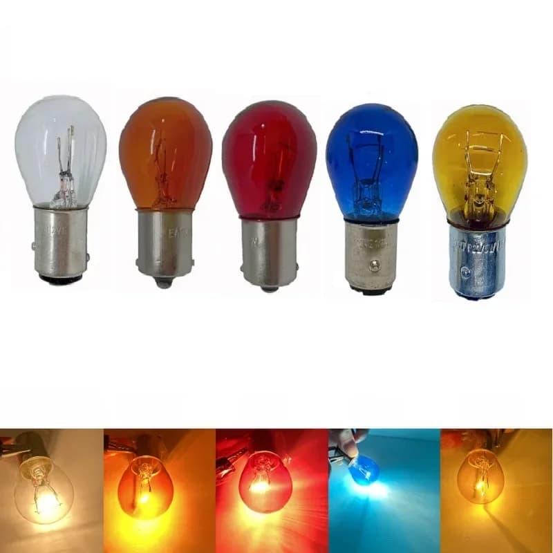 1/2X Ampoules de clignotants de voiture S25 1156 1141 BA15S P21W 1157 Ampoule halogène bleue pour clignotant de voiture, lampe de recul, ampoule jaune DC12V