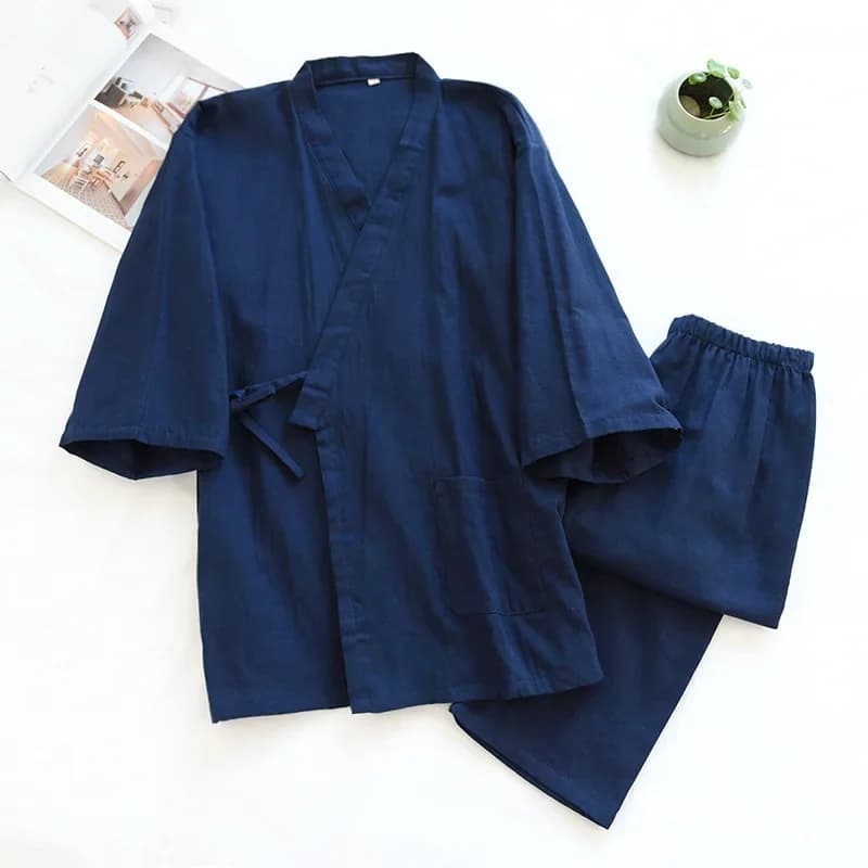 Pyjama Kimono deux pièces pour hommes, 2026 coton, Simple, grande taille, manches trois-quarts, pantalon, ensemble de Service à domicile, printemps et été 100%