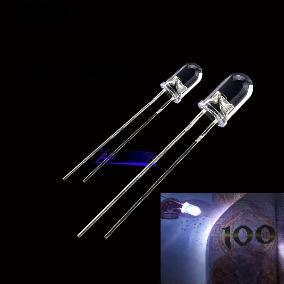 10 pièces UV 365nm Diode LED DIP 3mm 5mm Diodes clair UV LED Ultraviolet Kit de LED Ultraviolet