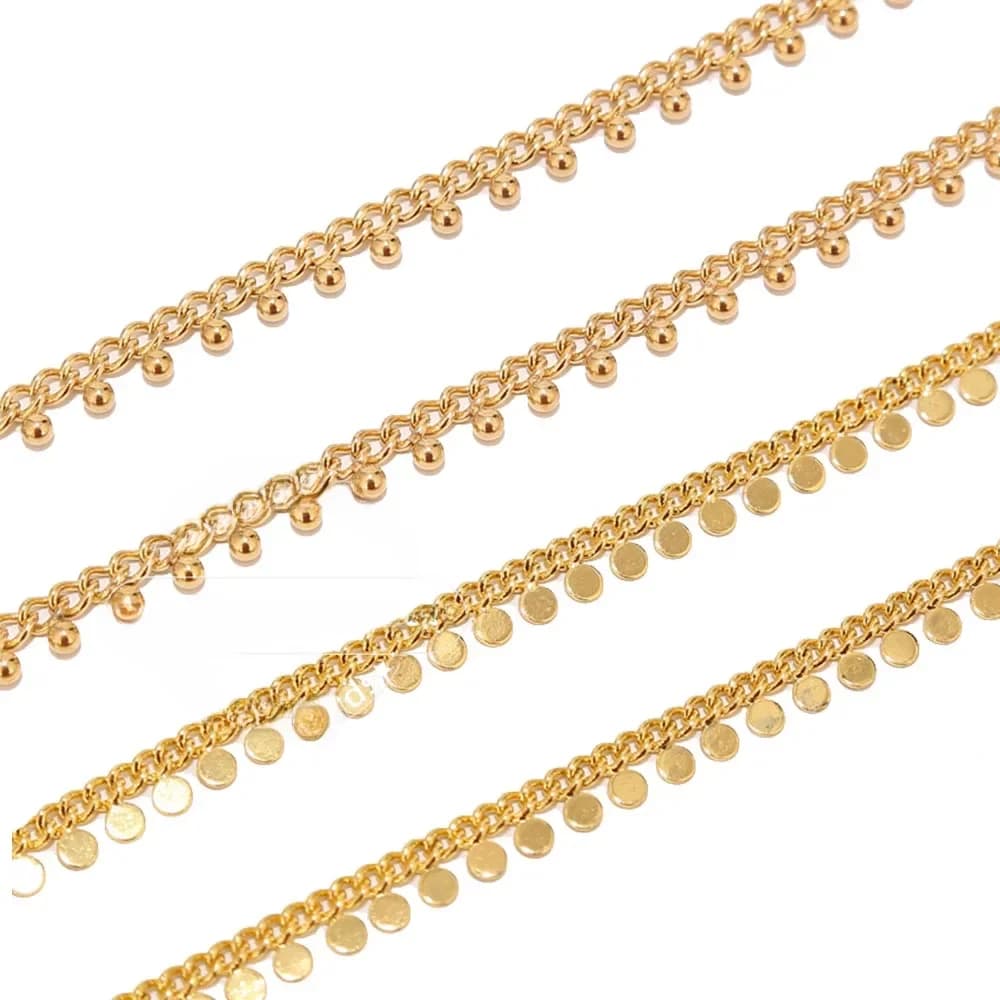Chaînes à maillons dorés en acier inoxydable de 1 mètre, avec disque de goutte, chaîne perlée faite à la main pour bricolage, fournitures de colliers et de bijoux