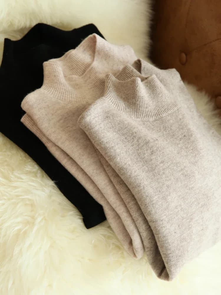 Pull chic tricoté pour femme, col roulé, manches longues, coupe ajustée, doux et chaud, collection automne hiver 2026