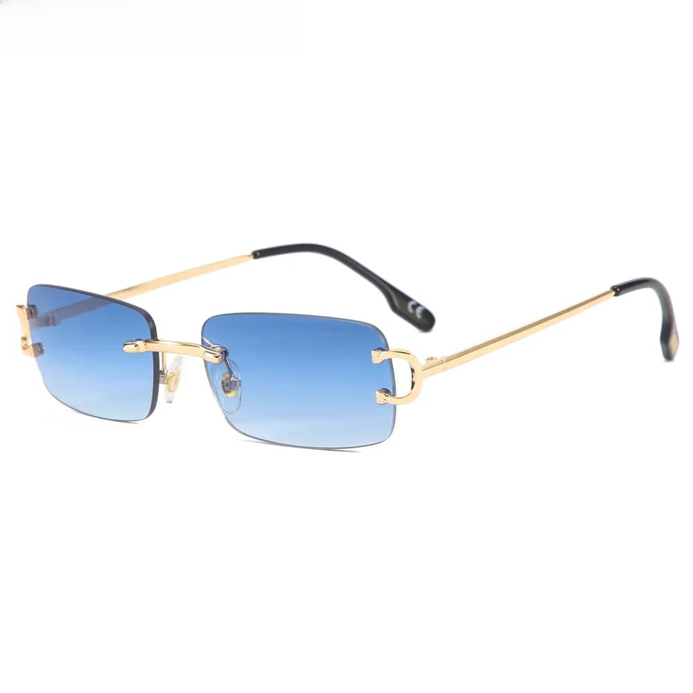 Kachawoo – lunettes de soleil rectangulaires rétro sans monture, pour hommes et femmes, UV400, petites lunettes de soleil à la mode, bleu, rose, or, métal, cadeaux d'anniversaire