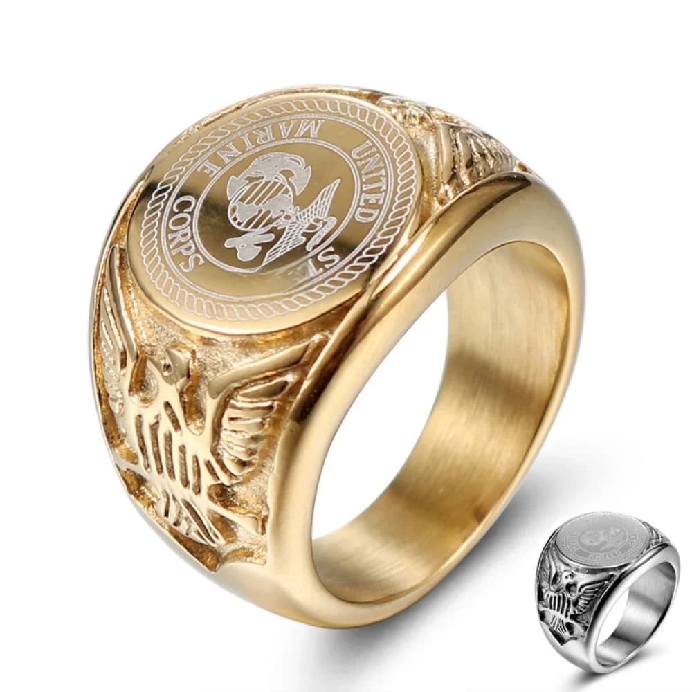 Bague en acier inoxydable plaqué or et argent, taille 8-13 # Badge aigle hommes chevalière doigt cadeau bijoux livraison directe