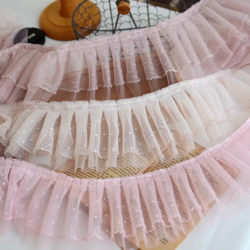 Robe en maille à Double pois, 1 mètre, rose Camel ivoire, maille à volants, garniture en dentelle, accessoires de vêtements, ruban en dentelle