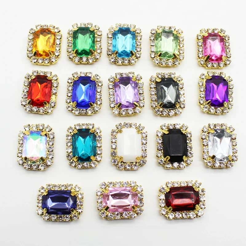 Boucle en strass acryliques rectangulaires dorées, 14x18mm, 10 pièces/lot, accessoires de bricolage faits à la main, boutons décoratifs