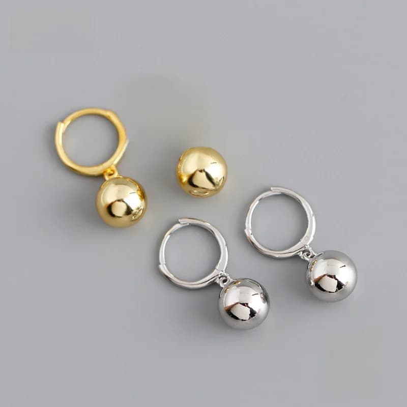 F.I.N.S – boucles d'oreilles pendantes en argent Sterling 925 pour femmes, bijou de Style coréen, boule ronde de 8mm, Anti-allergie, bijoux fins