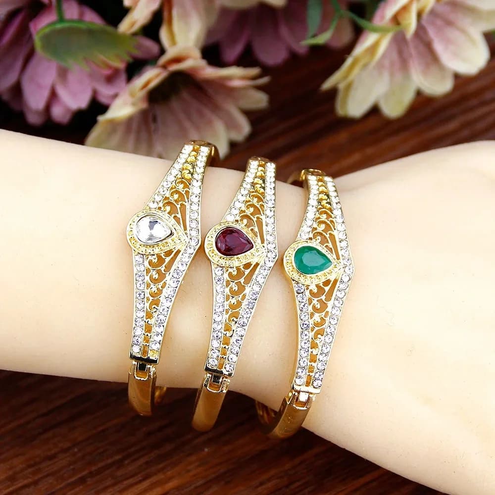 Sunspicems-Bracelet en or 18 carats avec couronne marocaine pour femme, bracelet en cristal, bijoux de mariage, manchette arabe arabe