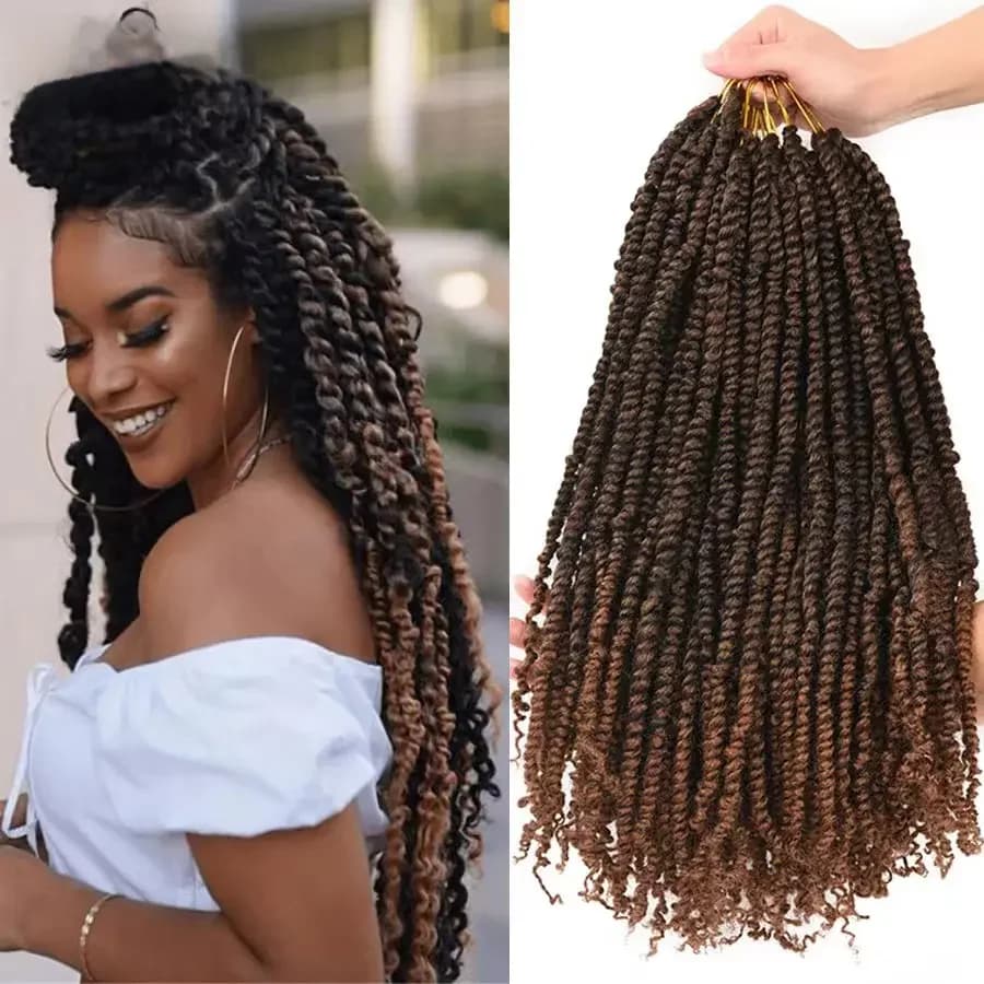 TOMO Passion torsion Crochet cheveux 12 18 24 "pré-bouclé synthétique Crochet tresses Extensions de cheveux Ombre tressage cheveux noir brun
