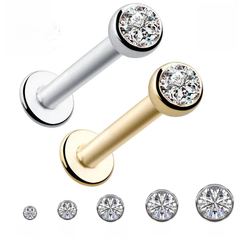 1 pièce F136 titane 16G 1.5-4mm Cz gemme Tragus lèvre anneau Monroe oreille Cartilage boucle d'oreille Piercing Labret Tragus Cartilage boucle d'oreille