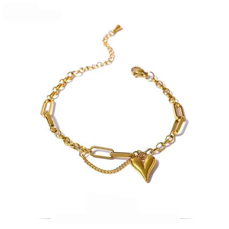 Yhpup – Bracelet Double couche en forme de cœur, tendance, en acier inoxydable, Texture métallique, bijoux à breloques élégants, браajiты жletiе, cadeau d'été