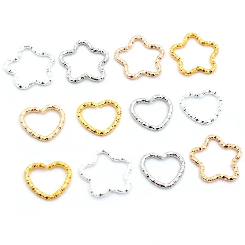 50 pcs/lot Or Argent Plaqué Coeur Étoiles Anneaux Twisted Split Anneaux Spacer Connecteurs Pour La Fabrication de Bijoux Effectuer Des Fournitures
