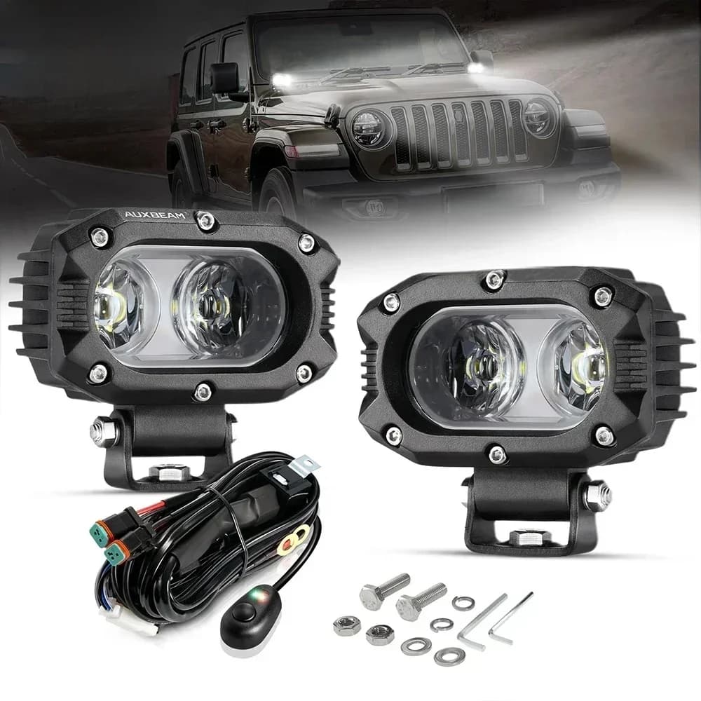 AUXBEAM Série R4 Phare de travail LED 4 pouces 60W Lampe de conduite LED 3000K/6500K Projecteur et spot pour camion tout-terrain, SUV, 4x4