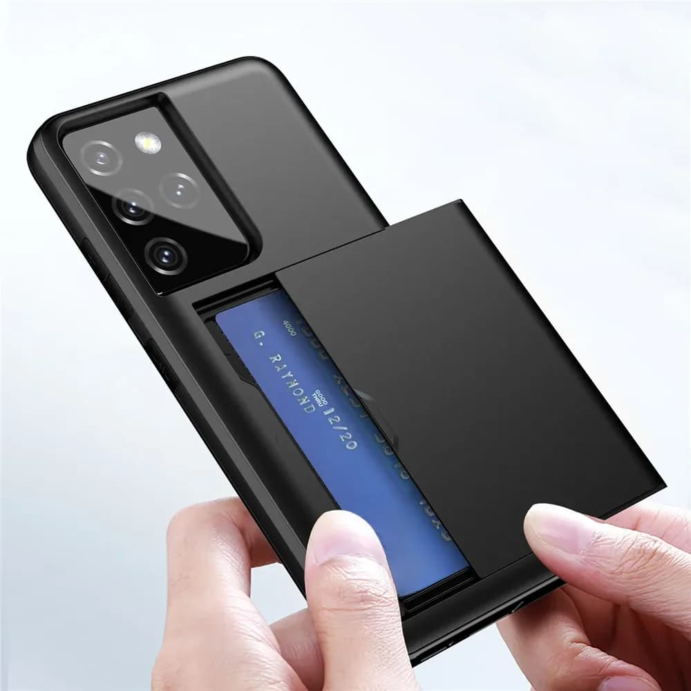 Étui à fentes pour cartes, pour Samsung Galaxy S21 S22 Ultra S21Plus 5G S10, housse de carte coulissante pour Galaxy S20 FE Note 20 Ultra 10 Plus S10 5G