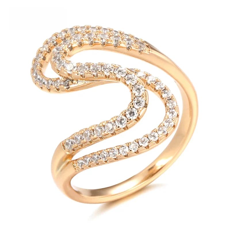 Kinel nouveautés 585 bague en or Rose vague géométrique naturel Zircon bagues pour les femmes de mariage bijoux de mode cadeau en cristal